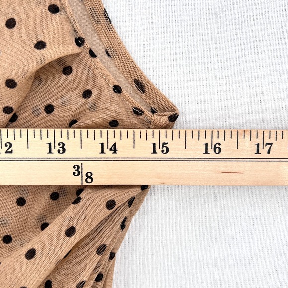 ENZA COSTA Mesh Sleeveless Top Womens Medium Tan Nude Black Polka Dot Shirt NEW - Picture 7 of 16